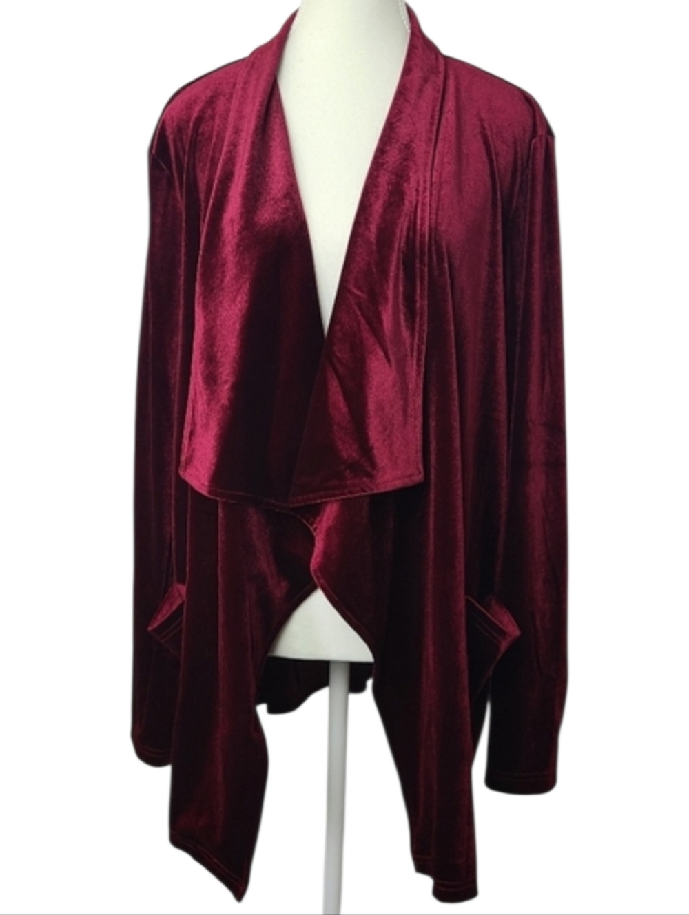 Burgundy Wine Red Women’s Velour Waterfall Cardigan Relaxed Fit Cozy Layering